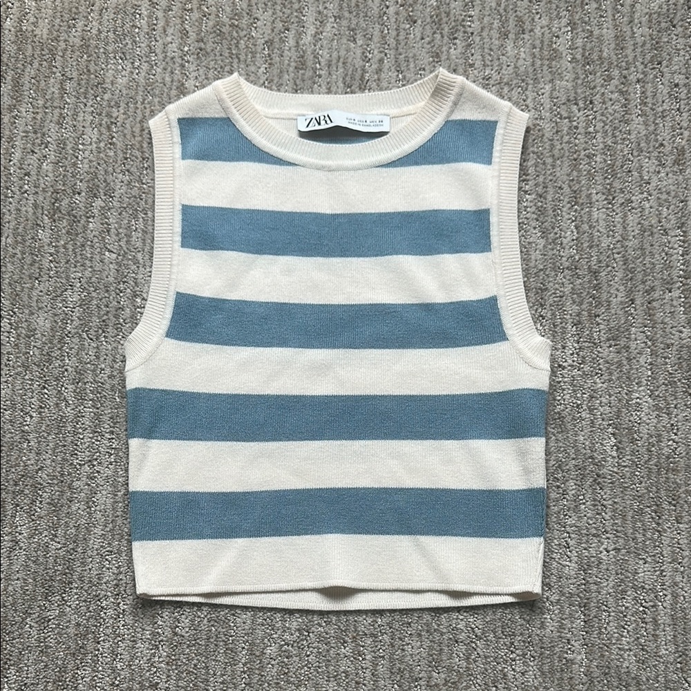 Zara Blue and Cream Striped Tank Top